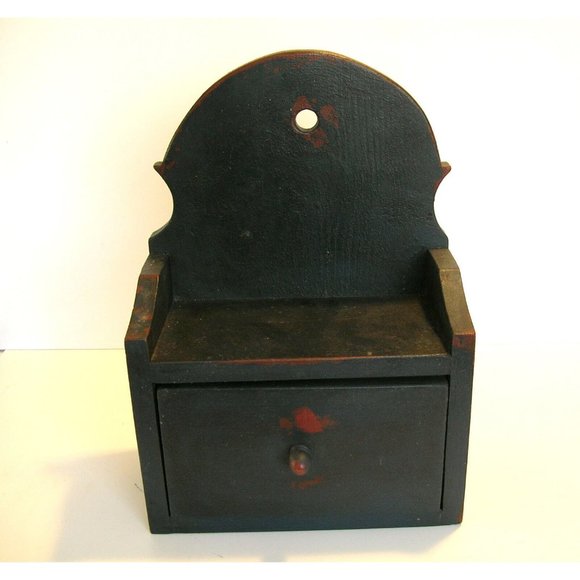 Primitive Hanging Wood Box with Drawer - Picture 1 of 9